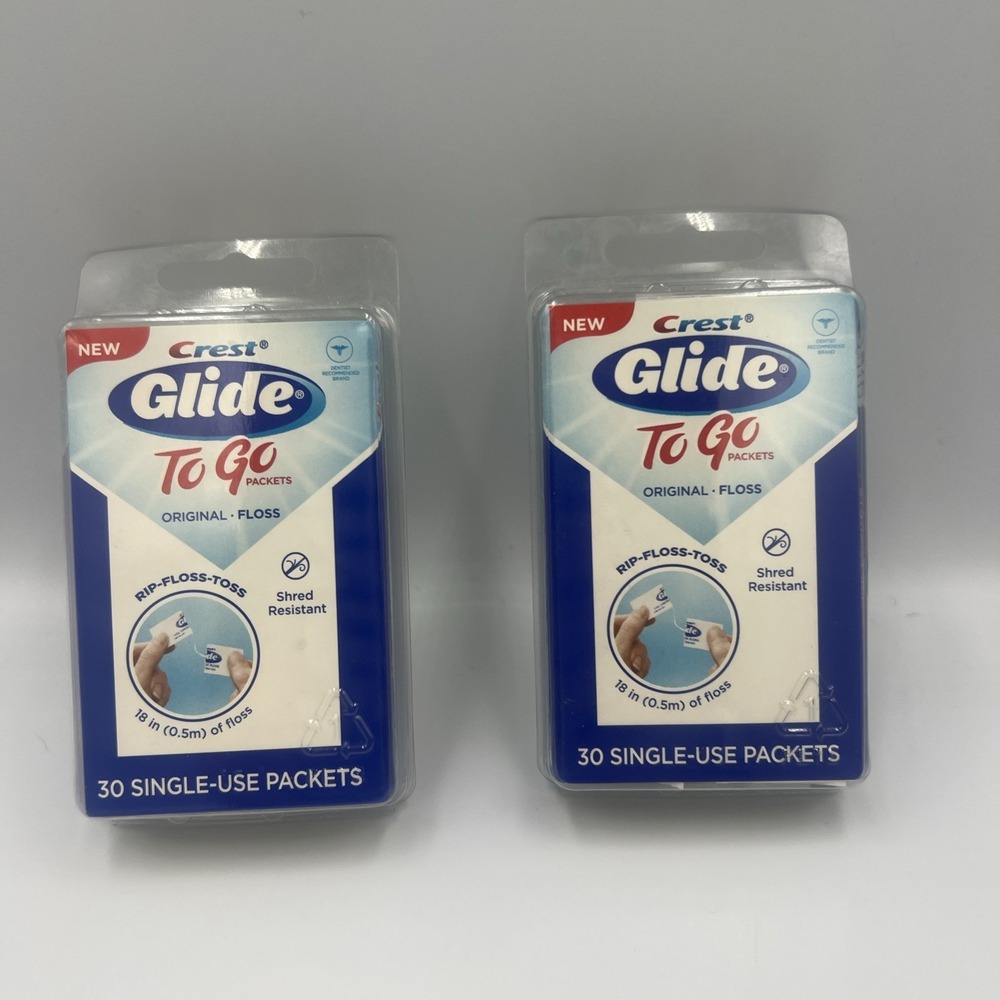 2x Crest Glide Deep Clean Floss To Go Packets 30 Single Use Packets Original